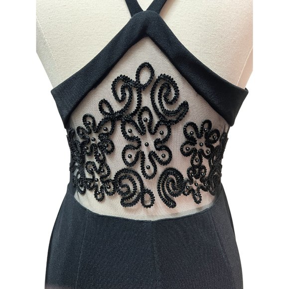 Vintage full length black dress with mesh panels - Picture 5 of 6